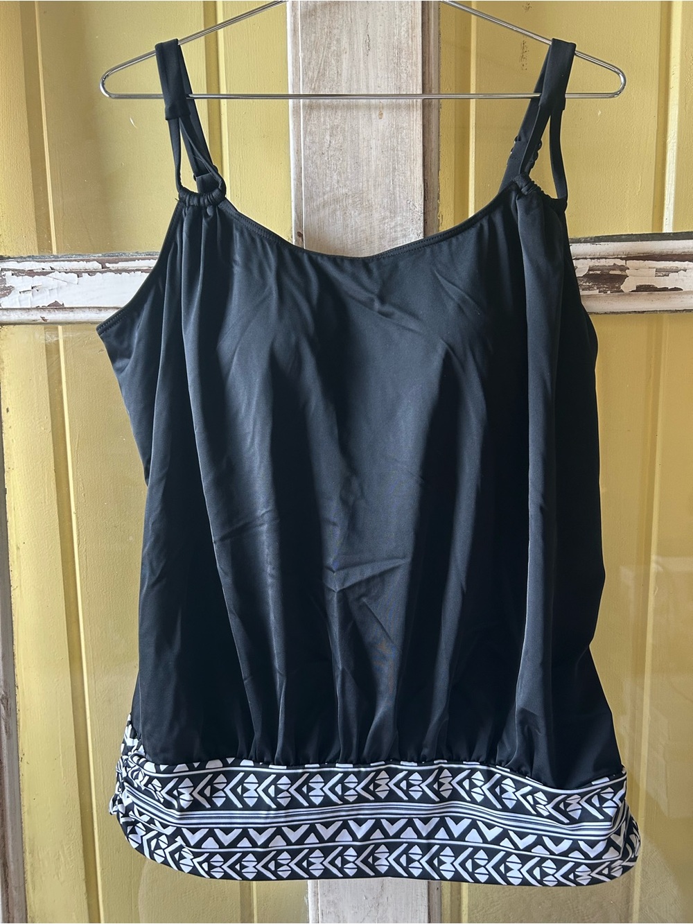 Black Tankini Swim Top with Geometric Hem